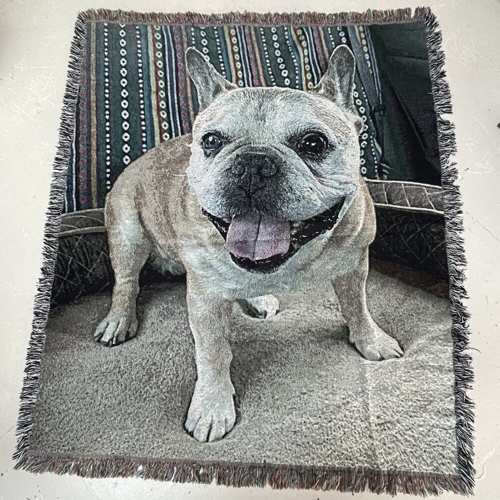 French‎ Bulldog Dog Tapestry Fringe Throw Afghan Blanket Decor Fall Winter Cozy